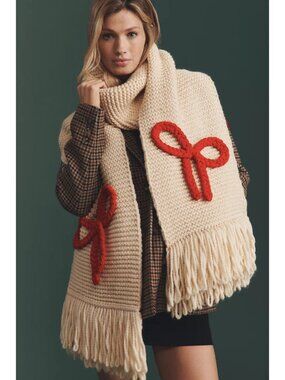 Anthropologie Maeve Chunky Knit Bow Scarf XL